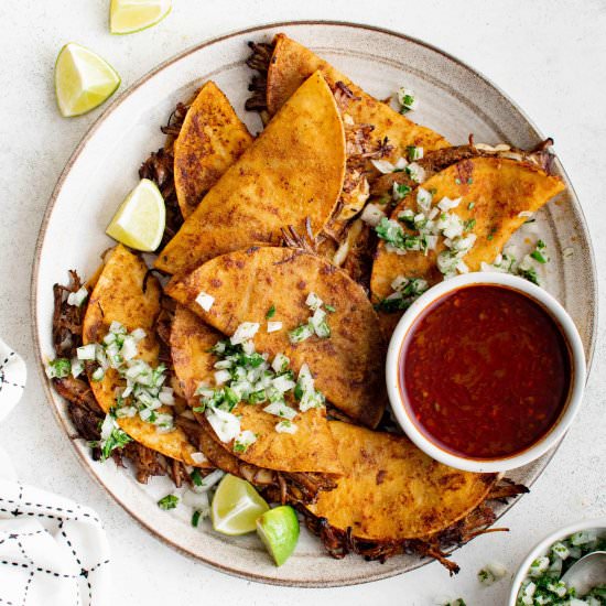 Birria Tacos - Recipe photo by theforkedspoon