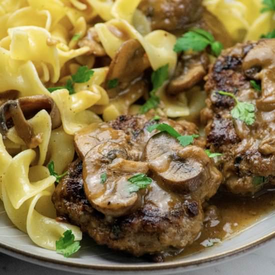 Burger Steaks with Mushroom Gravy - Recipe photo by JawnsICooked