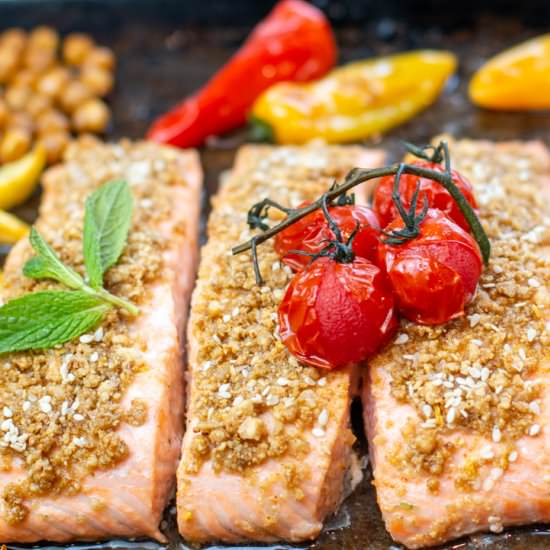 Sheet Pan Dukkah Salmon - Recipe photo by a zest for life
