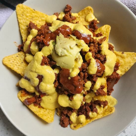 TVP Vegan Nachos - Recipe photo by thatvegandad