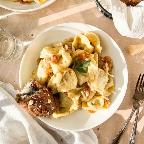 Tortellini Carbonara - Recipe photo by apaigeofpositivity
