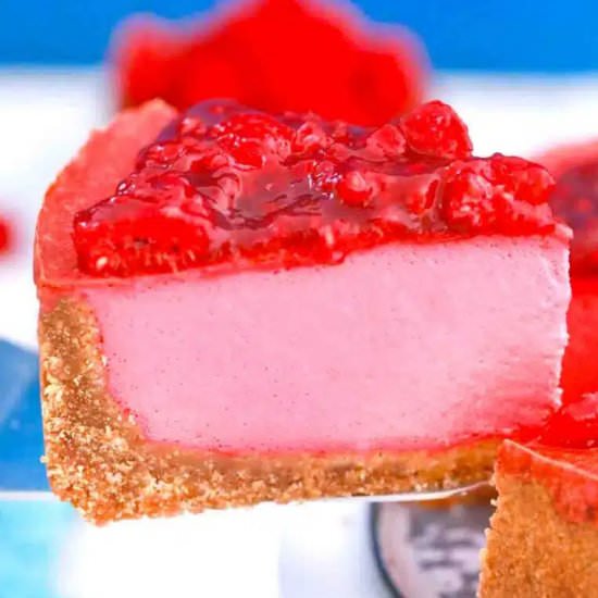 Baked Raspberry Cheesecake - Recipe photo by peasandpeonies