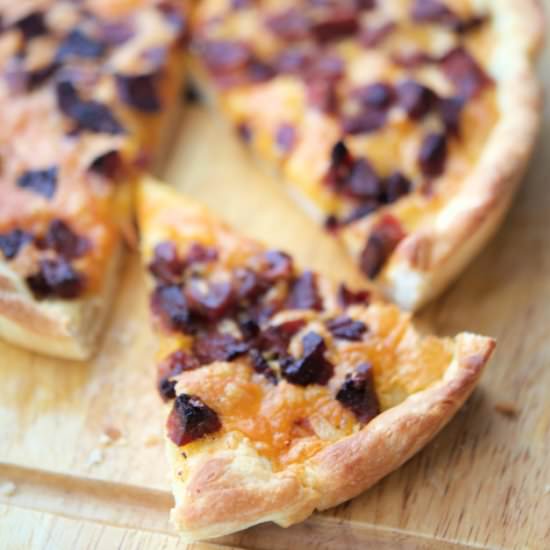 Chourico Cheddar Deep Dish Pizza - Recipe photo by Carries Experimental Kitchen