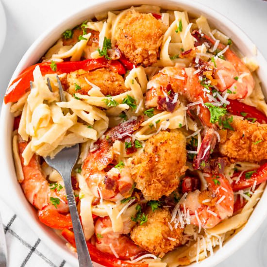 Chicken and Shrimp Carbonara - Recipe photo by Flavor Mosaic