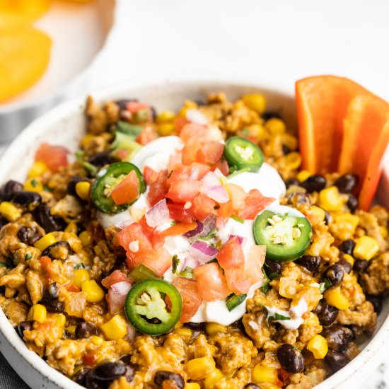 Cheesy Ground Turkey Taco Skillet - Recipe photo by myeverydaytable