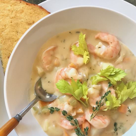 Shrimp and Cheese Chowder - Recipe photo by the good eats co