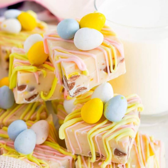 Easter Fudge (With Mini Eggs!) - Recipe photo by OnMyKidsPlate