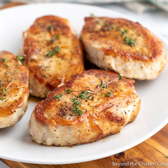 Pan Seared Pork Chops - Recipe photo by BeyondtheCoop