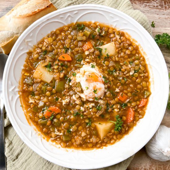 Spanish Lentil Stew with Eggs - Recipe photo by Spain on a Fork