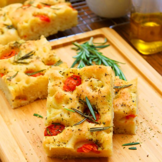 Italian Tomato & Rosemary Focaccia - Recipe photo by Paromita Mandal