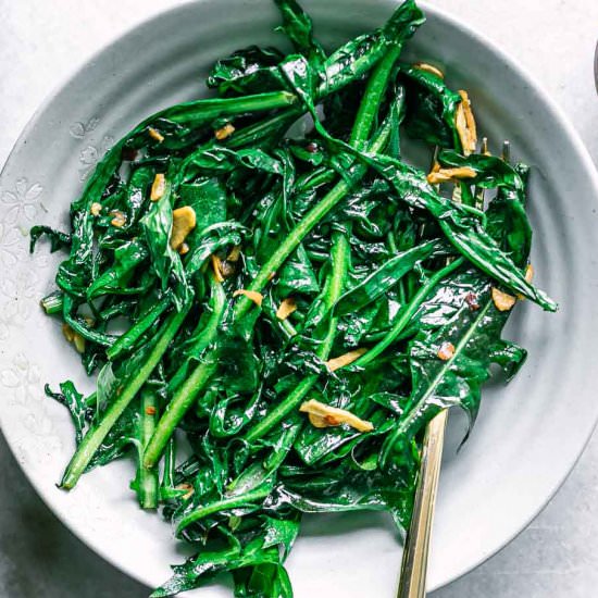 Sautéed Dandelion Greens - Recipe photo by forkintheroad