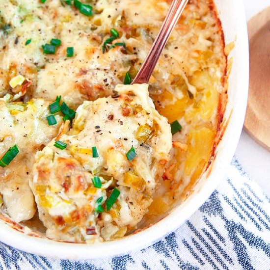 Potato Leek Gratin - Recipe photo by noshingwiththenolands