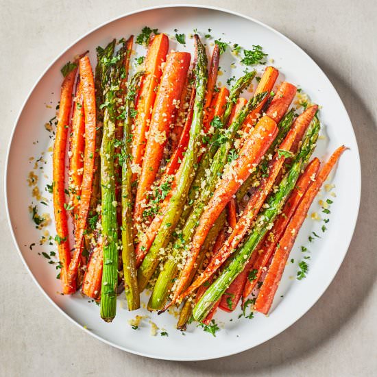 Roasted Carrots and Asparagus - Recipe photo by whatsteveeats