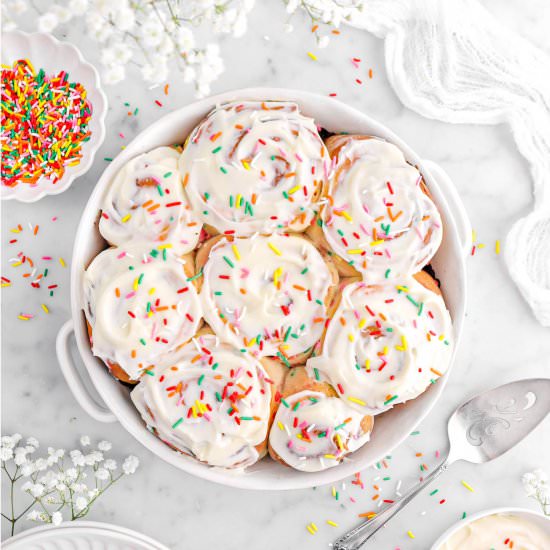 Funfetti Cinnamon Rolls - Recipe photo by bakerstable