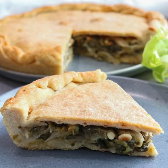 Pizza di Scarola (Escarole Pie) - Recipe photo by aVegTasteFromAtoZ