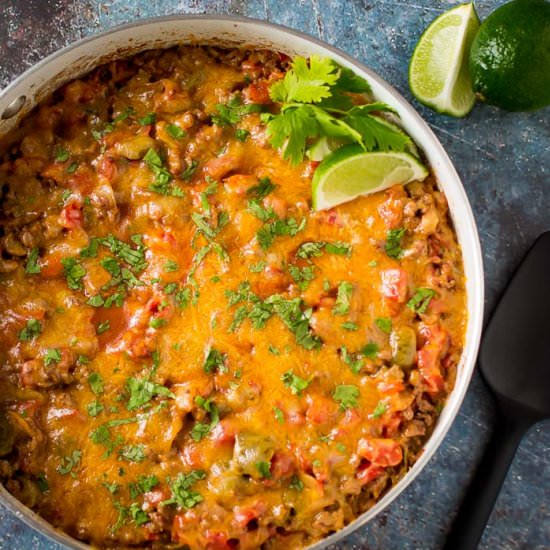 One Pot Cheesy Taco Skillet - Recipe photo by dizzybusyandhungry