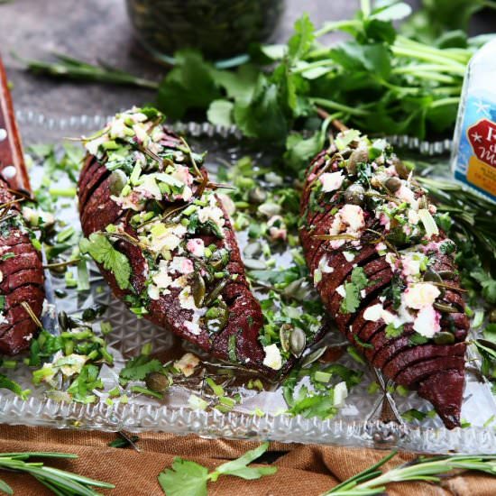 Hasselback Purple Sweet Potatoes - Recipe photo by angiesrecipes