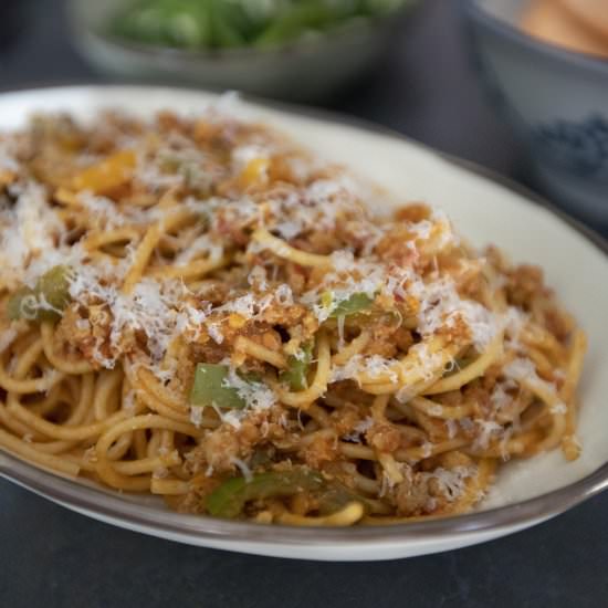 Tomato curry and chorizo pasta - Recipe photo by foodmakesmehappy