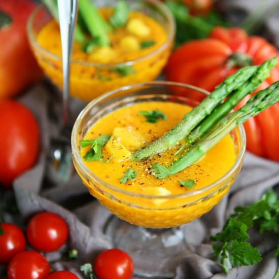 Tomato Mango Soup with Asparagus - Recipe photo by angiesrecipes