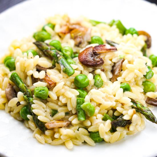 Creamy Orzo with Peas & Mushrooms - Recipe photo by MyLifeCookbook