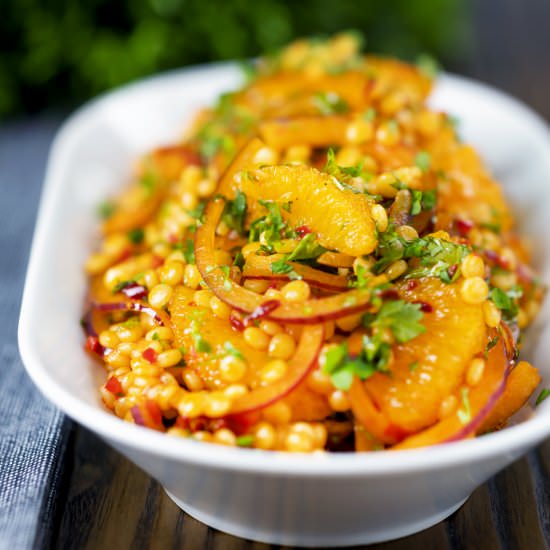 Giant Couscous Salad with Harissa - Recipe photo by Brian Jones