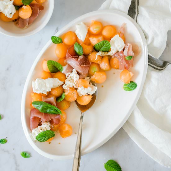 Melon Salad with Burrata and Parma - Recipe photo by tangerinezest