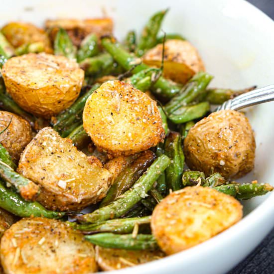 Air Fryer Parmesan Potatoes & Beans - Recipe photo by MyLifeCookbook