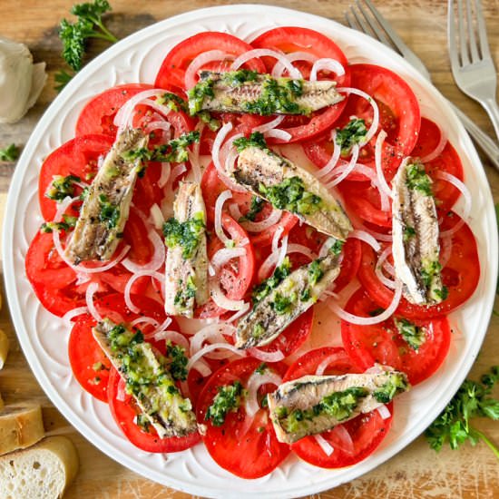 Spanish Tomato & Sardine Salad - Recipe photo by Spain on a Fork