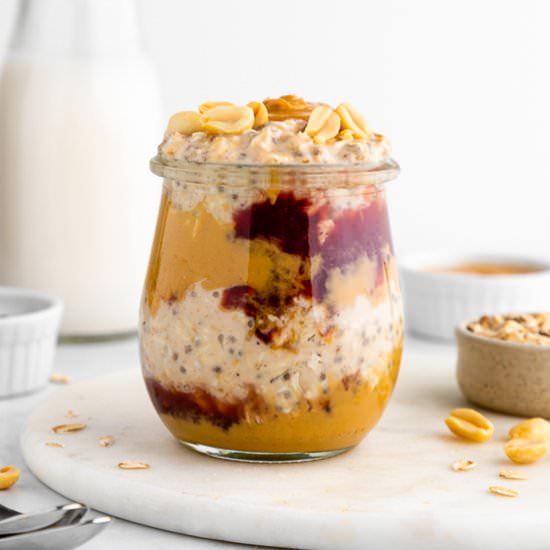 PB&J Overnight Oats (Vegan & GF) - Recipe photo by purelykaylie