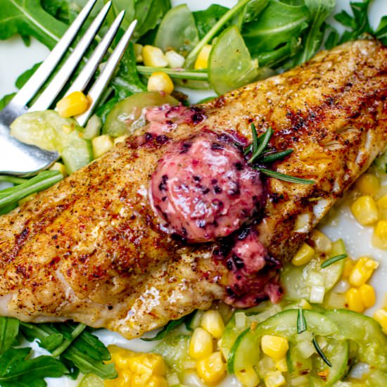 grilled black bass/compound butter - Recipe photo by a zest for life