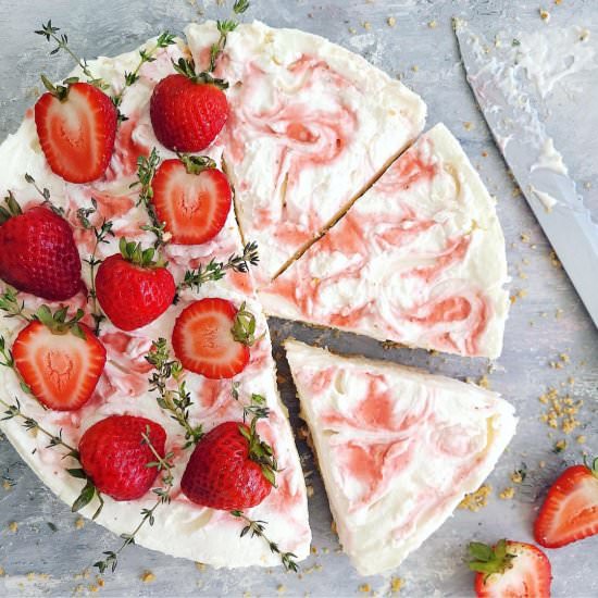 No Bake Strawberry Swirl Cheesecake - Recipe photo by WhiskingWolf