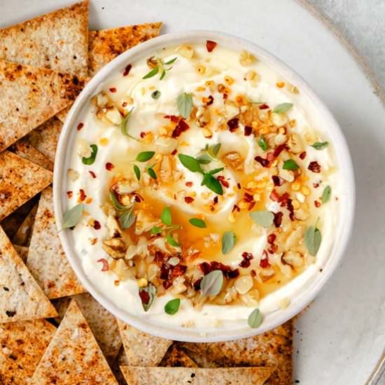 Creamy Whipped Feta Dip with Honey - Recipe photo by The Real Food Geek