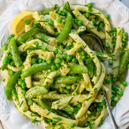 Pasta/ 2 Peas/Vegan Herb Sauce - Recipe photo by a zest for life