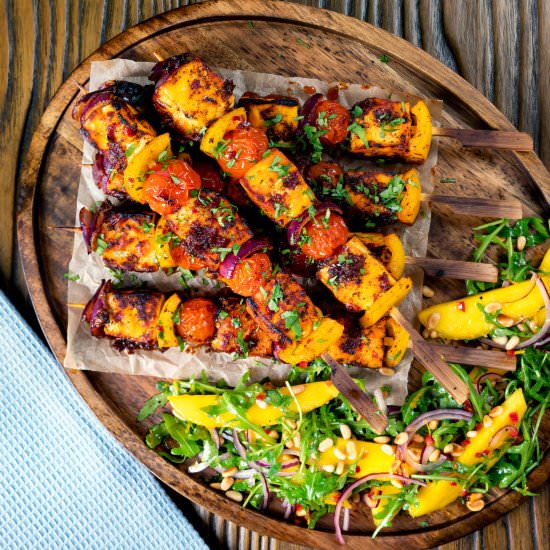 Harissa Halloumi Kebabs - Recipe photo by Brian Jones