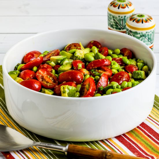 Tomato Avocado Salad with Edamame - Recipe photo by kalynskitchen
