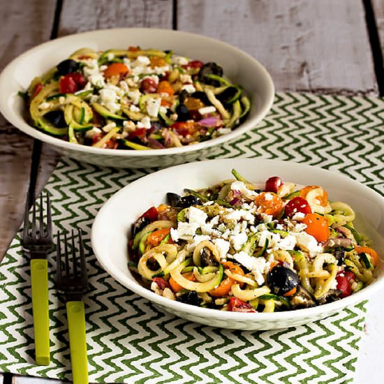 Greek Style Zucchini Noodles - Recipe photo by kalynskitchen