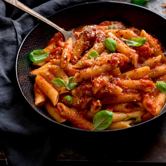 Penne Arrabiata - Recipe photo by KitchenSanctuary