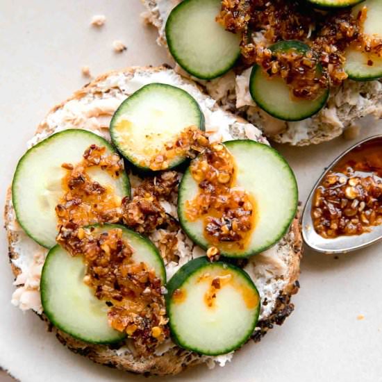 Chili Crunch Salmon Bagel - Recipe photo by Jar Of Lemons