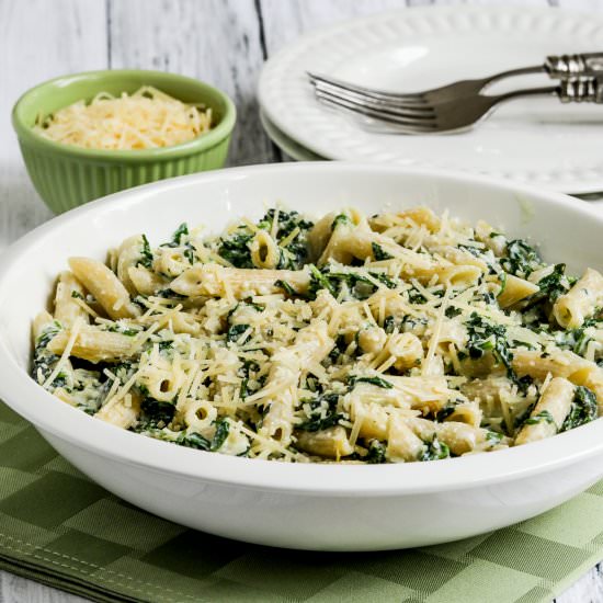 Pasta with Creamy Arugula Sauce - Recipe photo by kalynskitchen