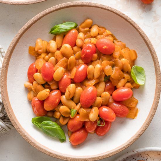 Braised White Beans and Tomatoes - Recipe photo by nourishandfete