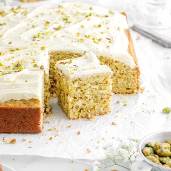 Pistachio Sheet Cake - Recipe photo by bakerstable