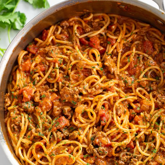 Taco Spaghetti - Recipe photo by TheCozyCook