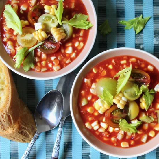 Bloody Mary Fresh Corn Soup - Recipe photo by the good eats co