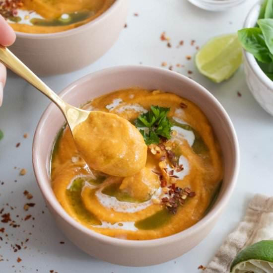 Spicy Harissa Carrot Soup - Recipe photo by LifeAroundtheTable