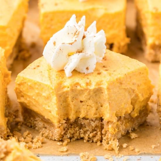 Pumpkin Cheesecake Bars (No Bake!) - Recipe photo by OnMyKidsPlate