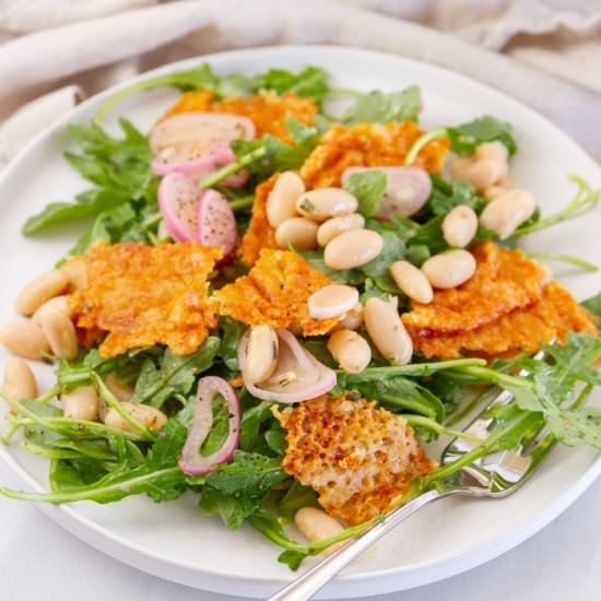 White Bean Arugula Salad with Frico - Recipe photo by LifeCurrents