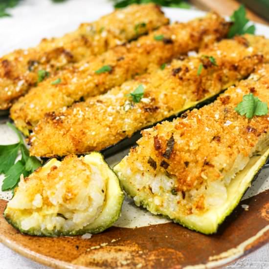 Vegan Rice Stuffed Zucchini - Recipe photo by aVegTasteFromAtoZ