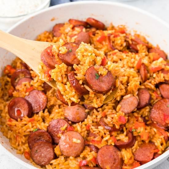 One-Pot Smoked Sausage And Rice - Recipe photo by OnMyKidsPlate