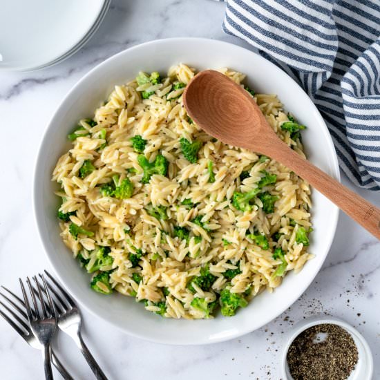 Broccoli Cheddar Orzo - Recipe photo by freshapron