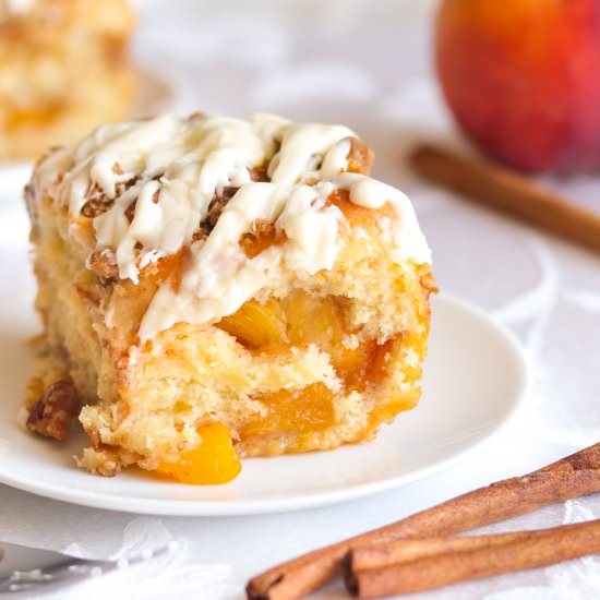 Peach Crisp Cinnamon Rolls - Recipe photo by A baJillian Recipes
